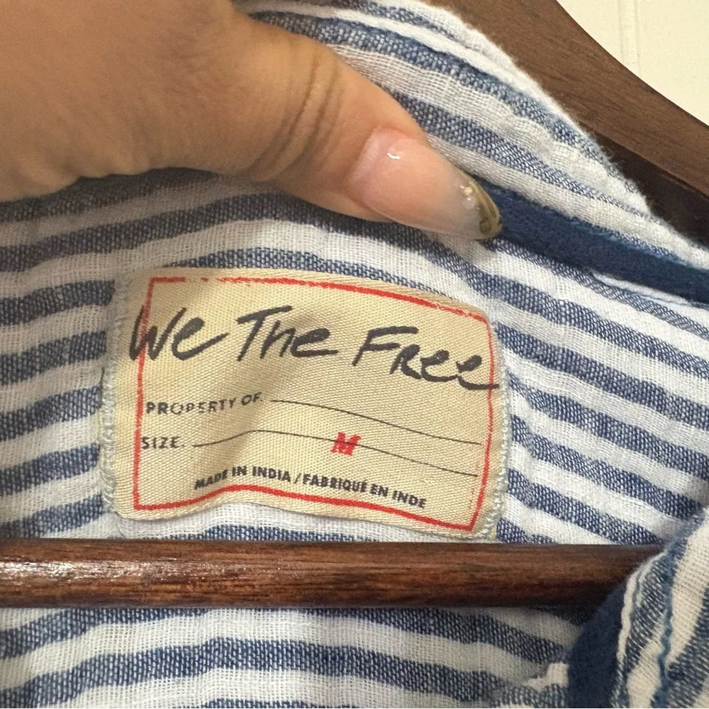 We The Free Sun Beams Indigo Stripe Shirt Size M |Free People Button Down Top - Picture 9 of 12